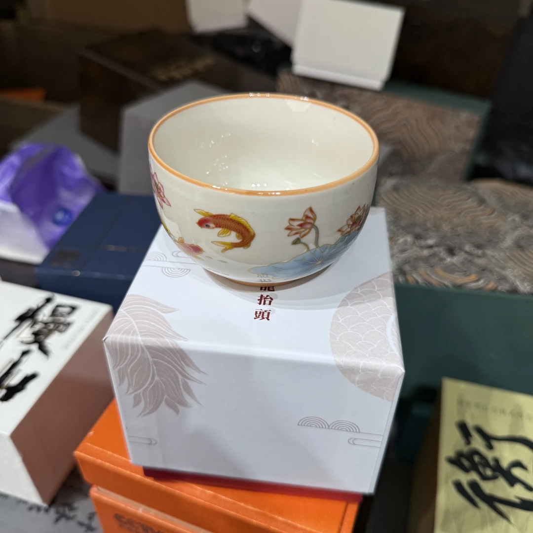【闪购商品】@@鱼戏荷叶主人杯加龙抬头礼盒mc028