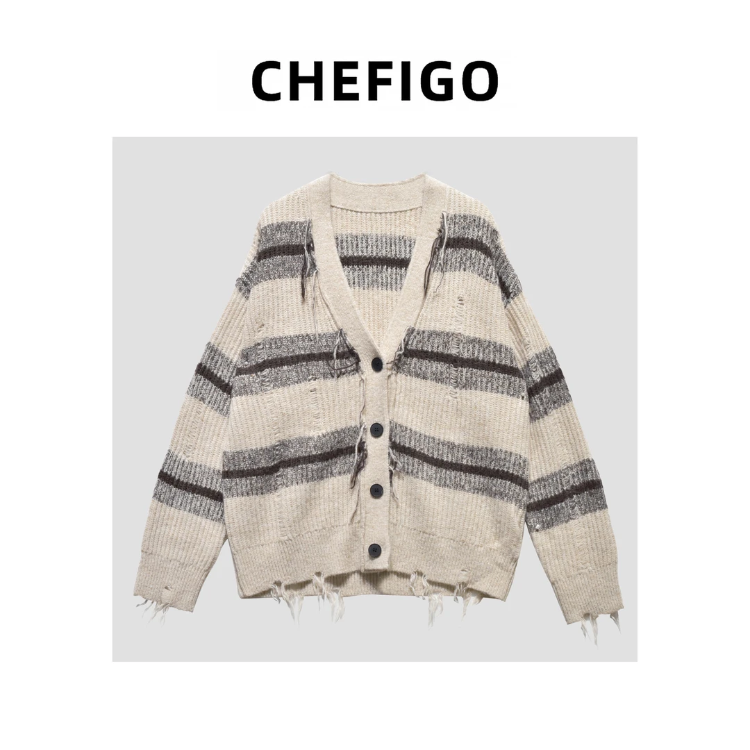 CHEFIGO羊驼毛破败风开衫
