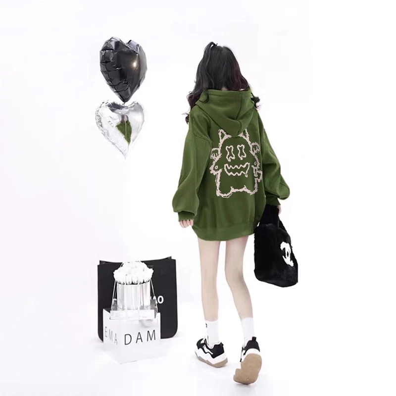 凯颂加大码300斤卡通潮流创意个性牛油果绿卫衣男女秋冬宽松上衣