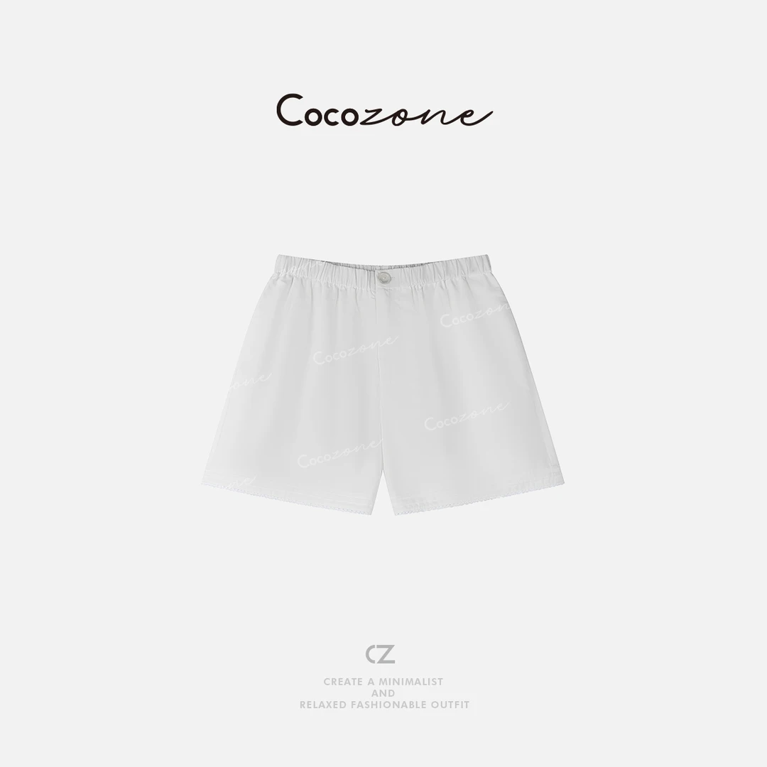 COCO ZONE 刘一一 新款100棉松紧腰拼接花边短裤CD2A0329
