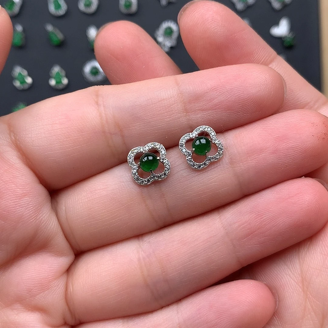 温***九翡翠银S925镶嵌耳饰