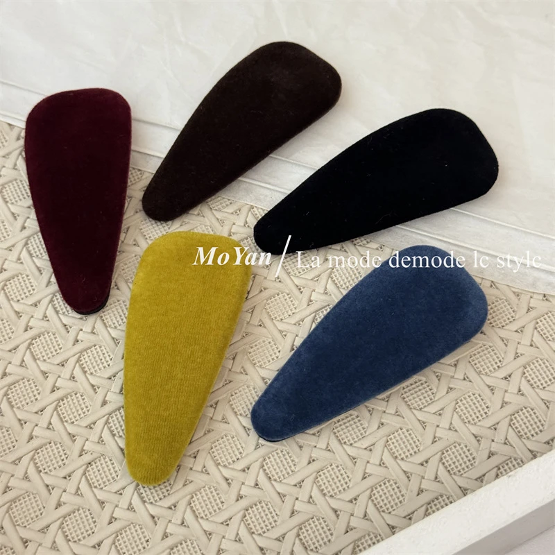 秋冬彩色植绒三角BB夹高级感绒面侧边夹子气质百搭刘海夹网红发夹