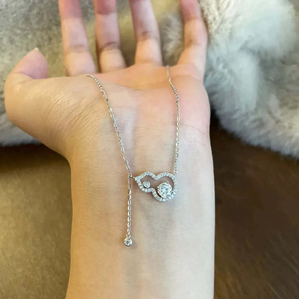 坠链均925银莫桑石 链子925银 葫芦吊坠1克拉