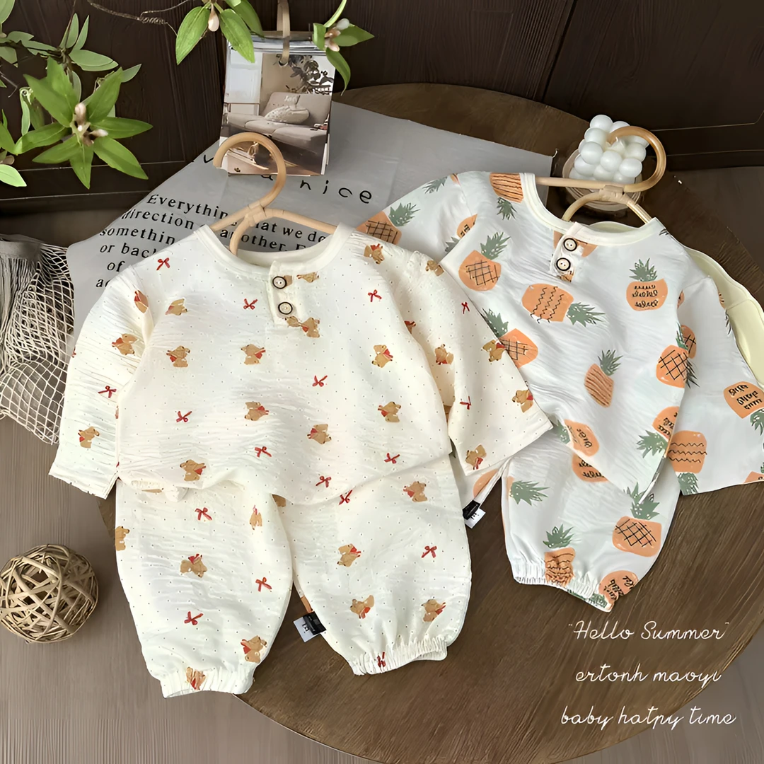 睡衣居家家居服套装休闲风夏季印花女宝休闲风短袖薄款连体宝宝