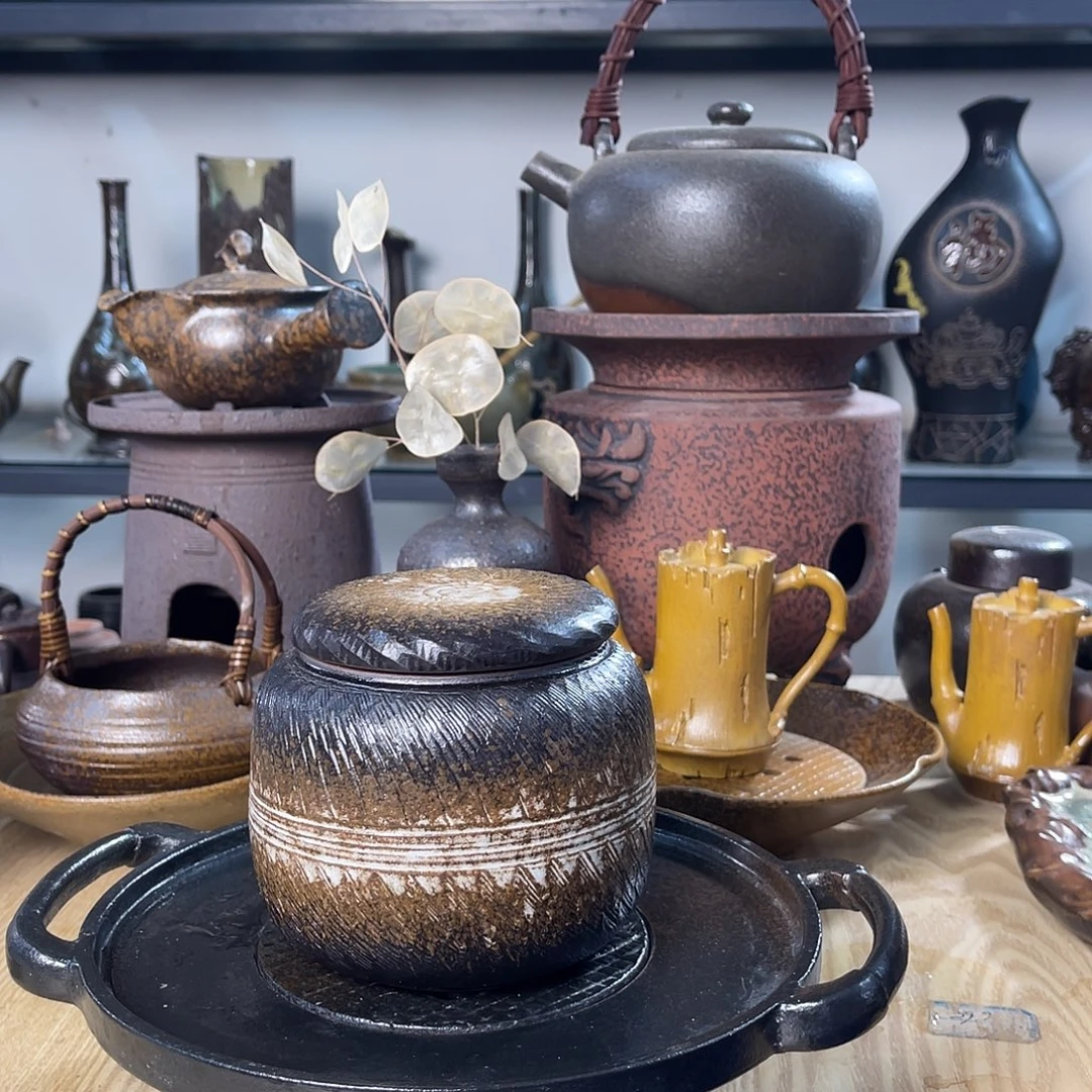 碟紫砂粗陶实用茶叶罐