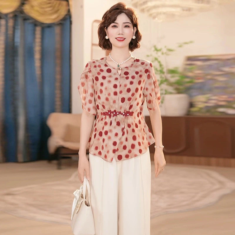 2025新款妈妈装夏季时尚气质中年女装宽松洋气小衫套装