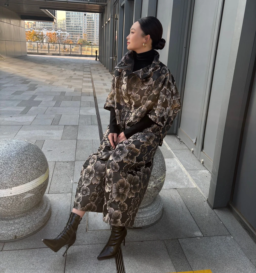 {山城玫瑰]秋冬立领拉链气质时尚设计师短款