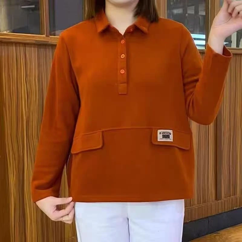 春季新品大码宽松百搭时尚洋气纯色翻领上衣女