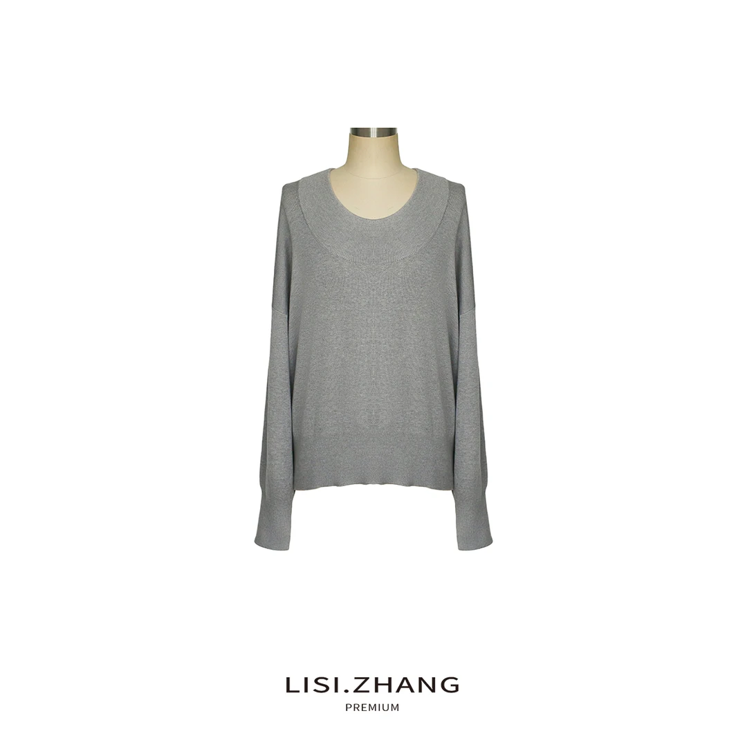 LISI.ZHANG--【羊绒针织衫】天丝羊绒羊毛醋酸混纺大圆领针织上衣