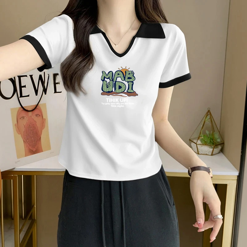 大码2025夏季Polo领正肩短袖T恤微胖mm遮肉显瘦减龄撞色半袖上衣