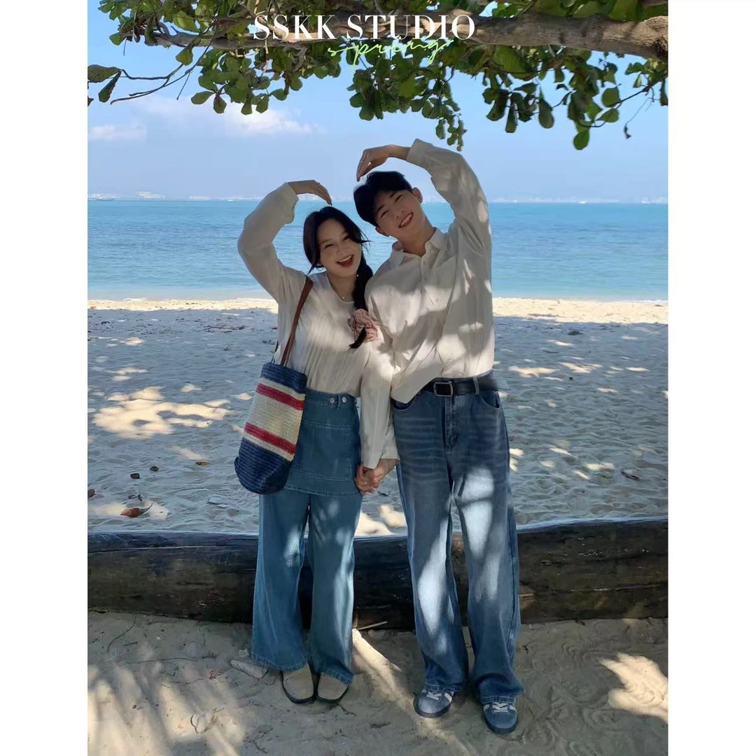 KMZY/KMZY山_山【出格漫画腿】微胖mm韩版时尚可拆卸屁帘直筒牛仔裤