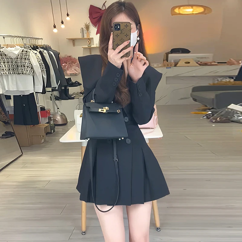 【有里布】拼接领披肩收腰女设计感显瘦小个子高级感连衣裙D0157