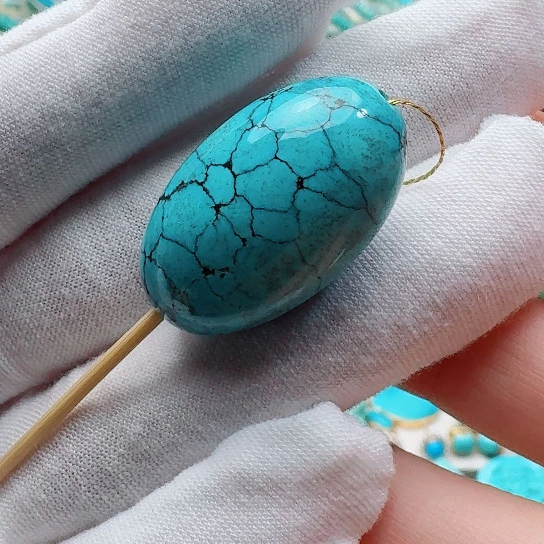 绿松石未镶嵌网花枣珠 直径17.4