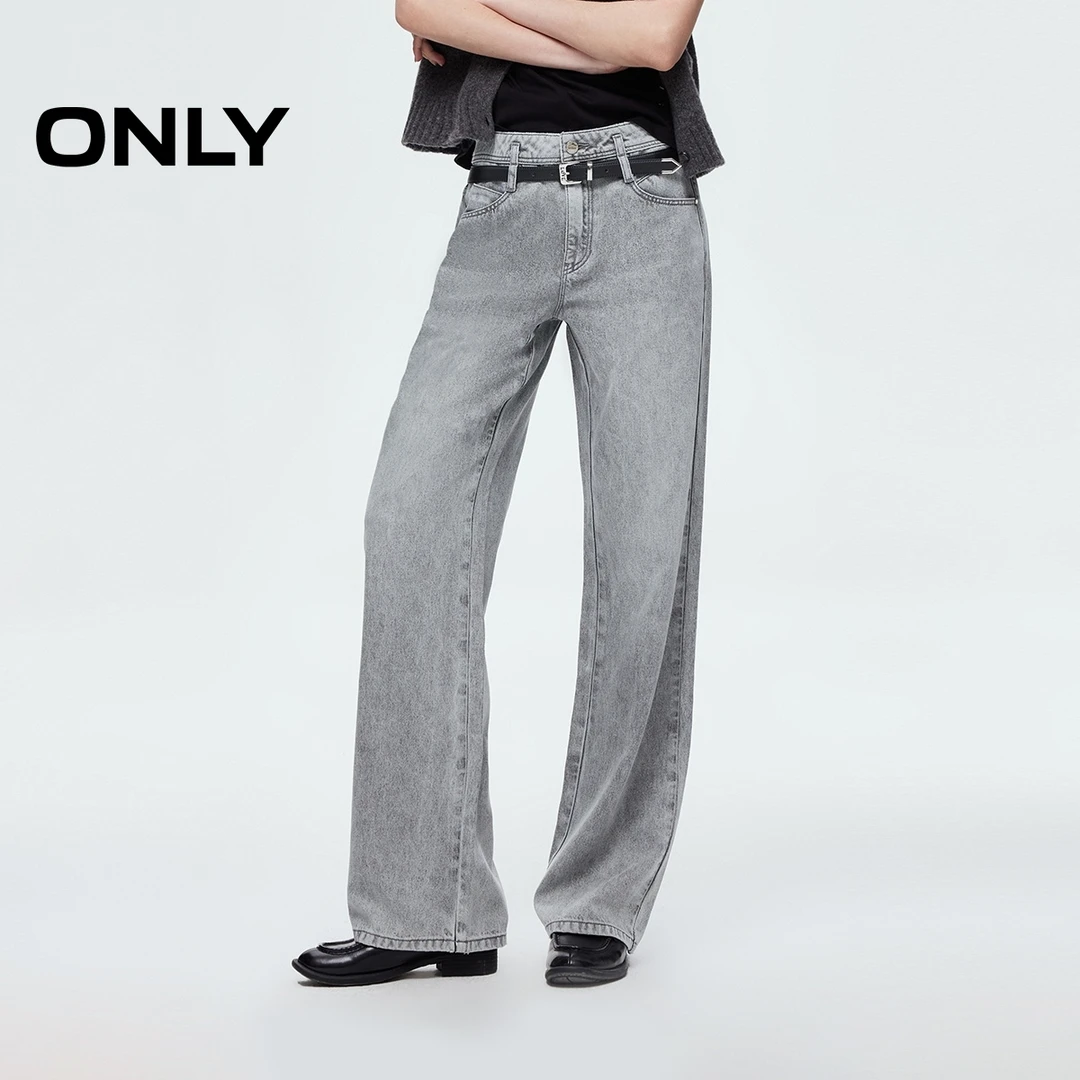 ONLY2025秋季新款双层裤拌修身显瘦直筒裤长裤牛仔裤女|125132115