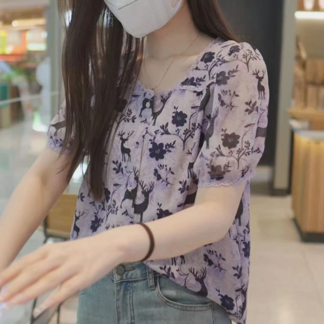 【大脸哈】绝美碎花衬衫女短袖2025新款百搭时尚宽松遮肚子小衫