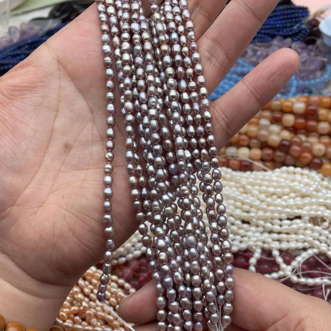 玛瑙/玉髓珠宝半成品未镶嵌一条装4mm奶奶灰珍珠小米珠