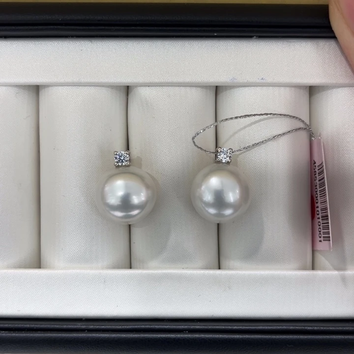 海水珍珠上新澳白王妃耳钉13-14mm18K金镶嵌