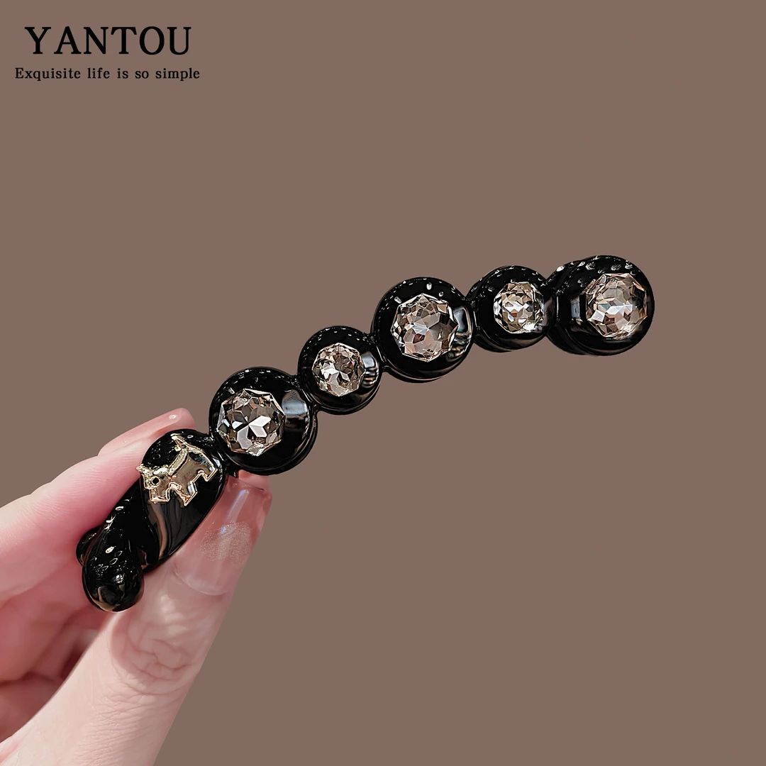 复古网红小狗水钻香蕉夹竖夹女气质高马尾发卡防滑扭夹后脑勺头饰