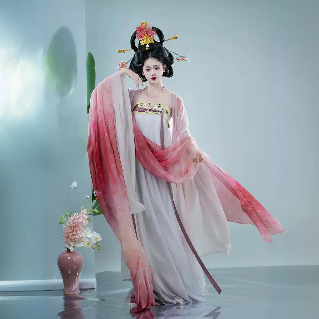 【春迟】汉服加长版高个子唐制风显瘦齐胸襦裙大袖衫少女春夏套装女