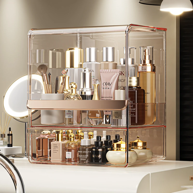 亚克力化妆品收纳盒桌面防尘梳妆台整理箱护肤品口红置物架透明柜