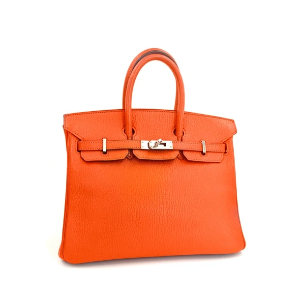 95新95新 Hermes/爱马仕 birkin25橘色框H银扣山羊手提包气质时尚