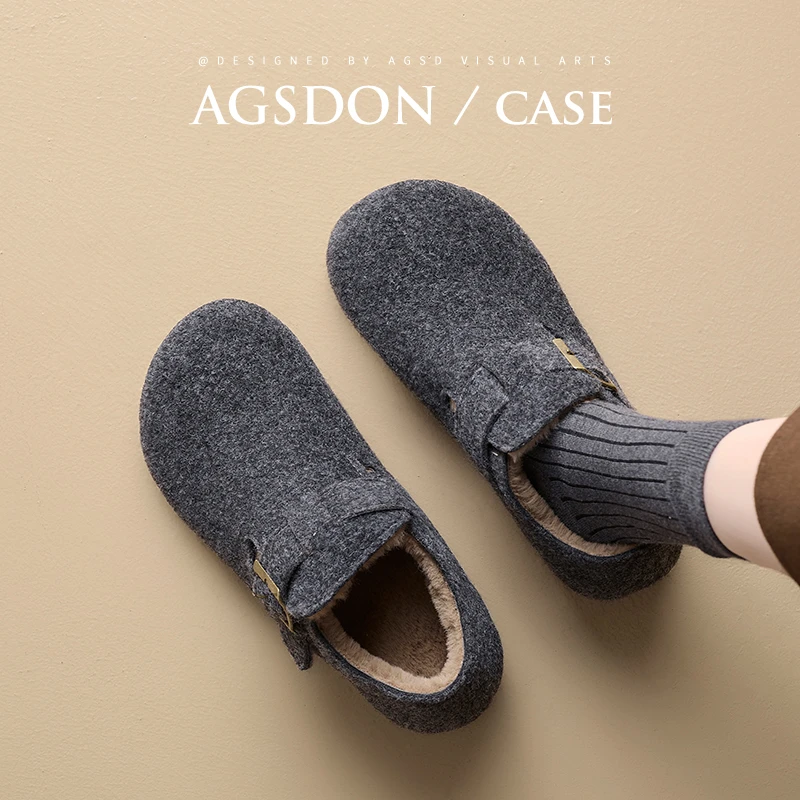 奥古狮登加绒勃肯鞋女2025秋冬季加厚保暖棉鞋一脚蹬毛毛单鞋H