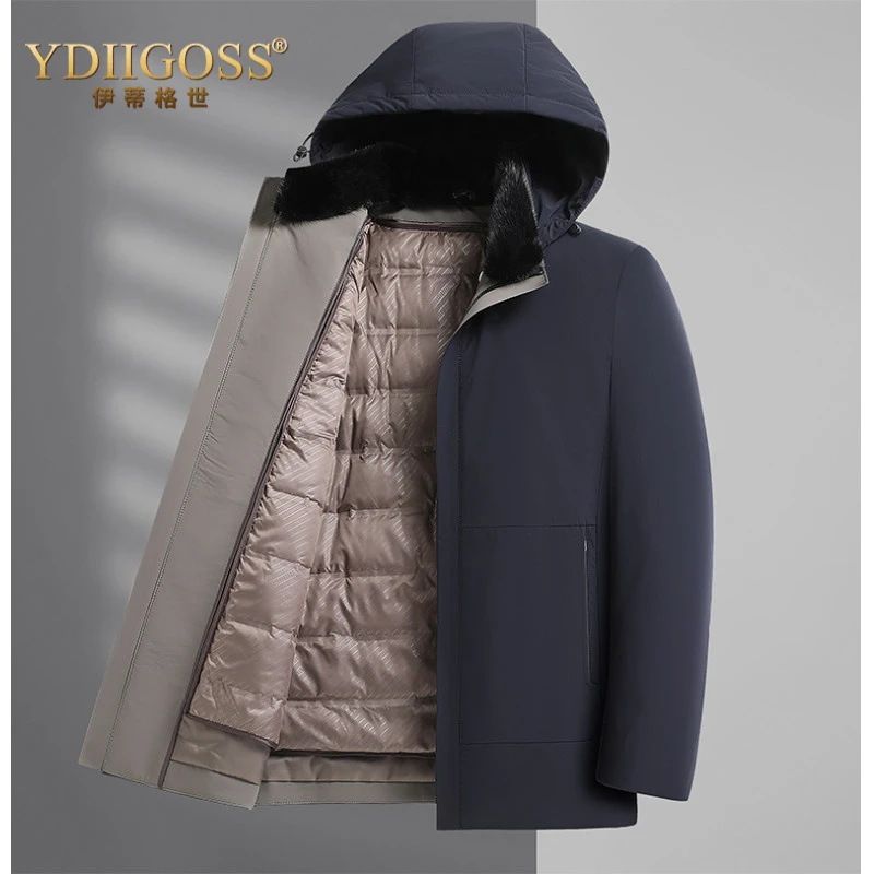 YDIIGOSS休闲羽绒服男士可脱卸内胆水貂毛领防寒服外套中年装冬季