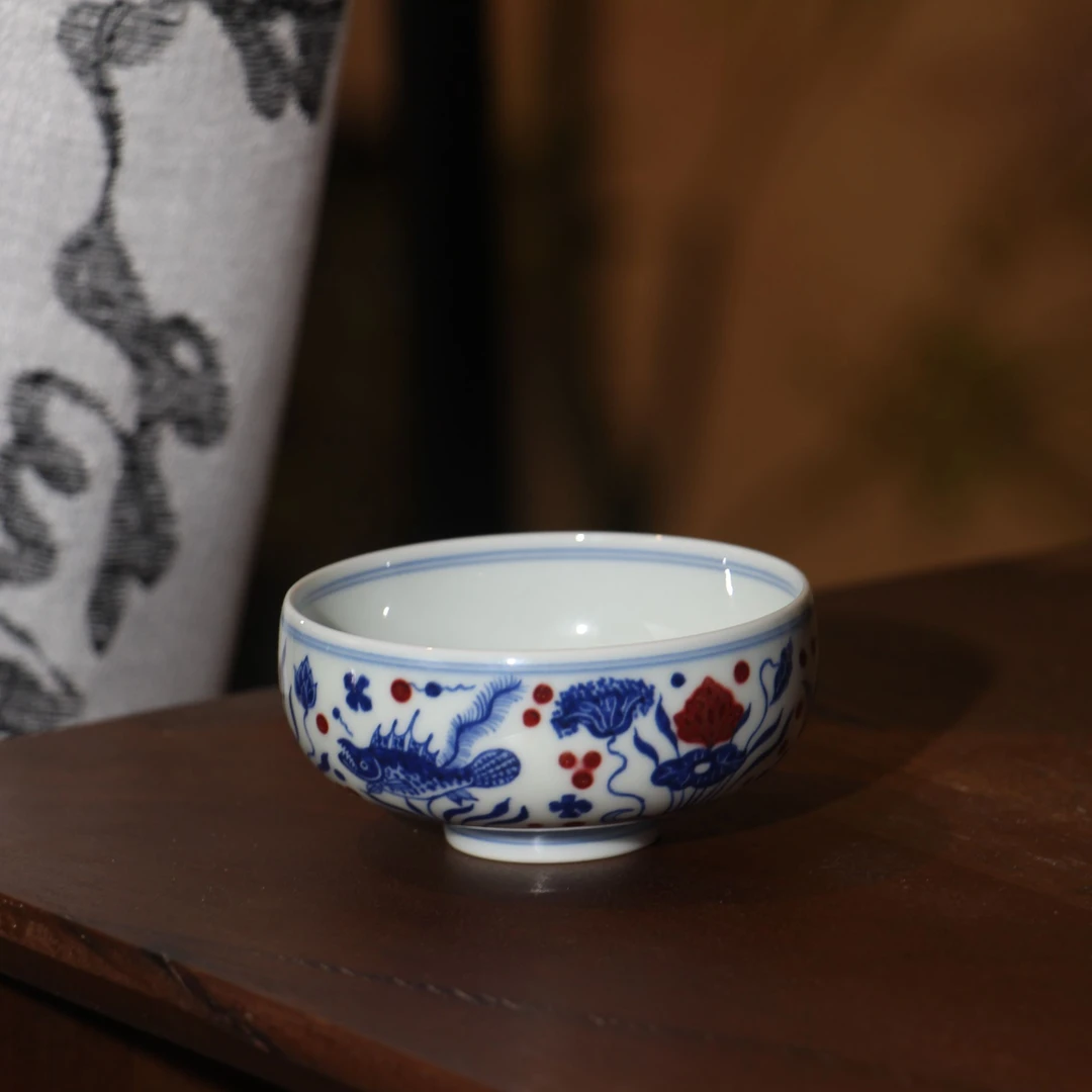 【可倚粉丝专属】詺兮节庵·釉里红鱼藻钵式杯