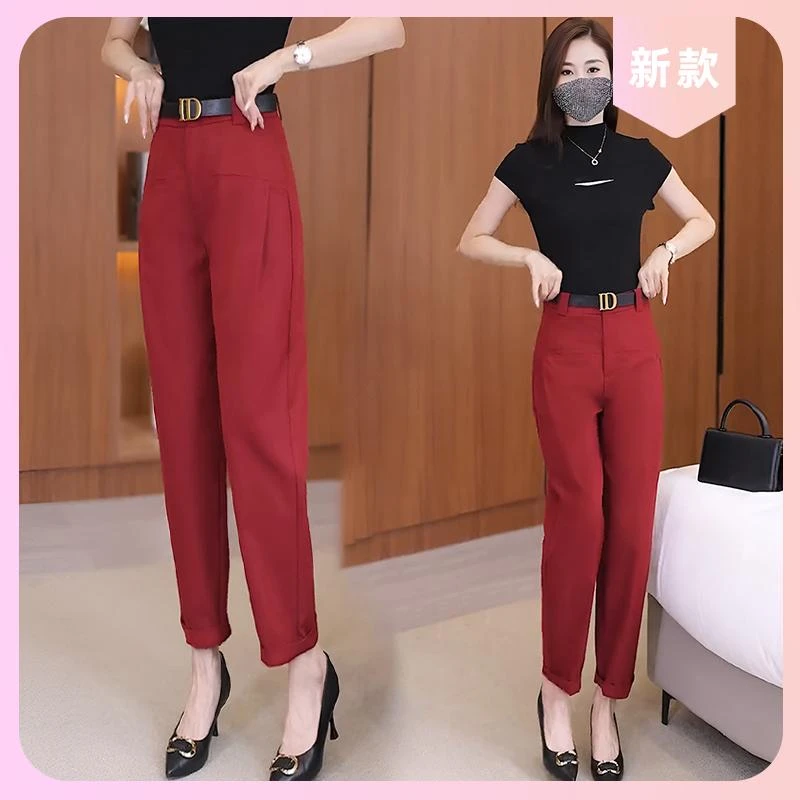 西装哈伦裤女2025春秋季新款高腰宽松镰刀裤九分休闲萝卜烟管裤子