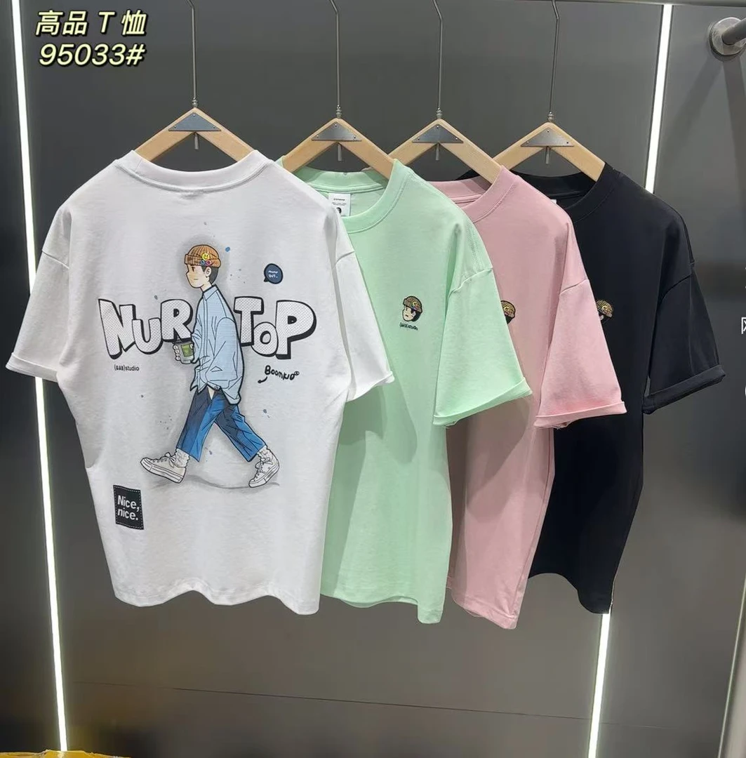 【双面液氨】广州潮牌慢走男孩夏季透气舒适圆领情侣款T恤  95033