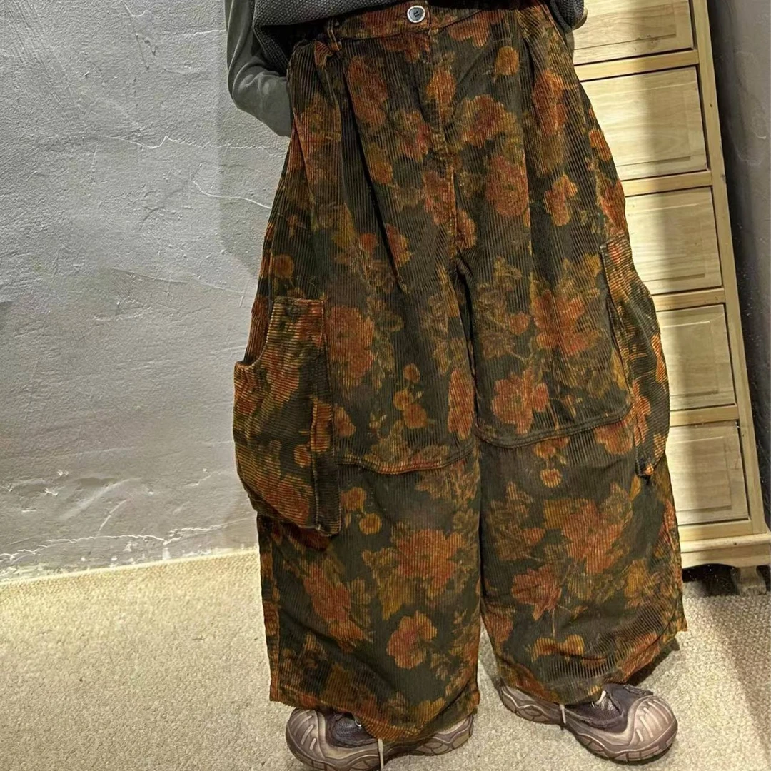 数码印花高定花色设计款口袋灯芯绒裤子