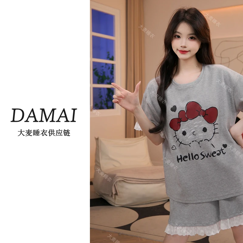 短袖短裤夏季纯棉透气带胸垫舒适女款新款卡通睡衣休闲家居服套装