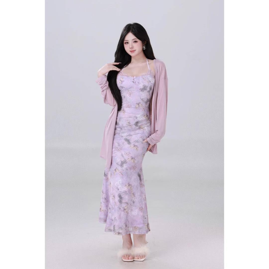 现货萌面侠【紫罗兰】温柔纯欲气质吊带长连衣裙5340M