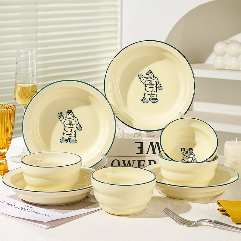 芬利兰【8个装】米其奇-碗盘8件套4碗4圆盘家用陶瓷餐具网红