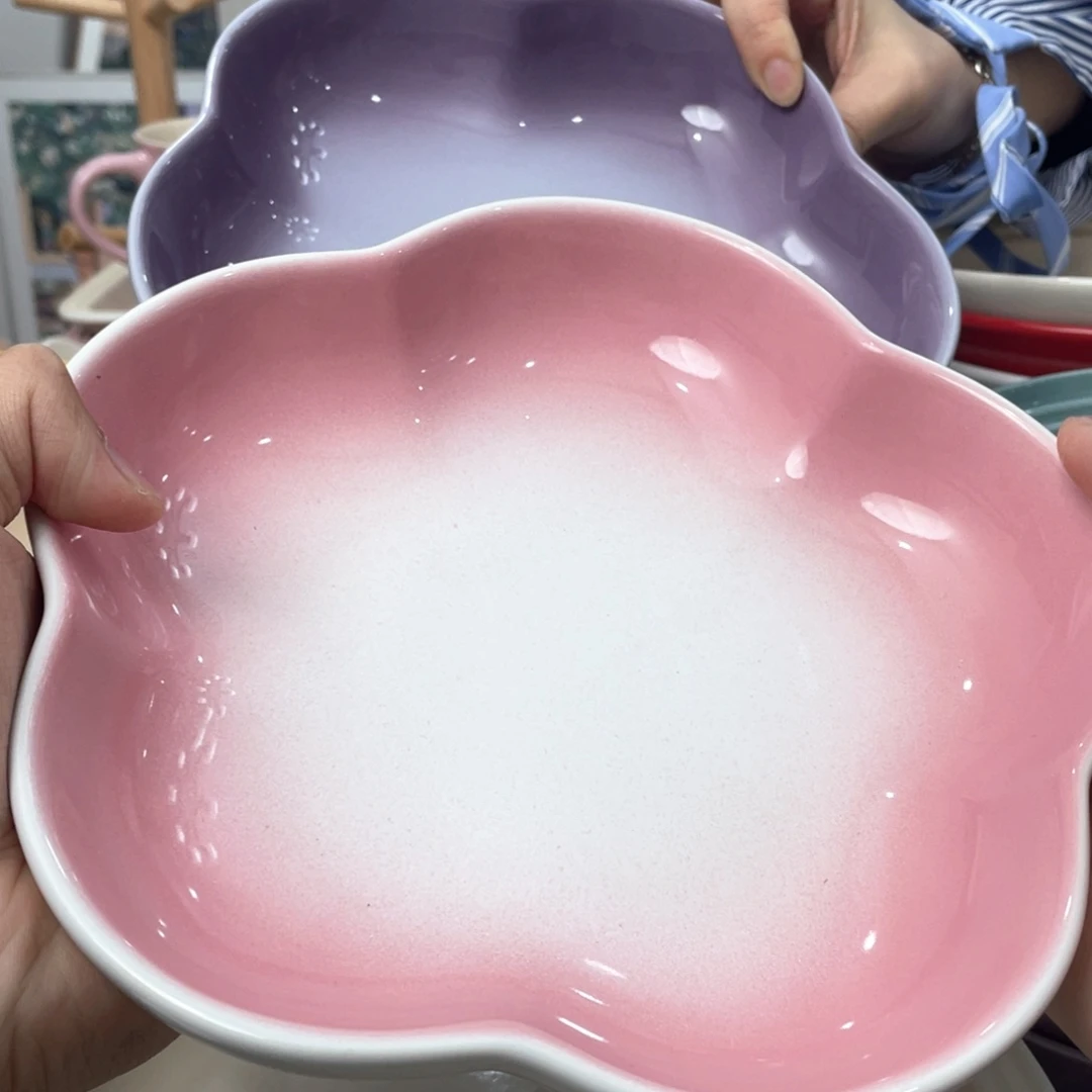 瓷片微瑕2个8英寸花朵深盘