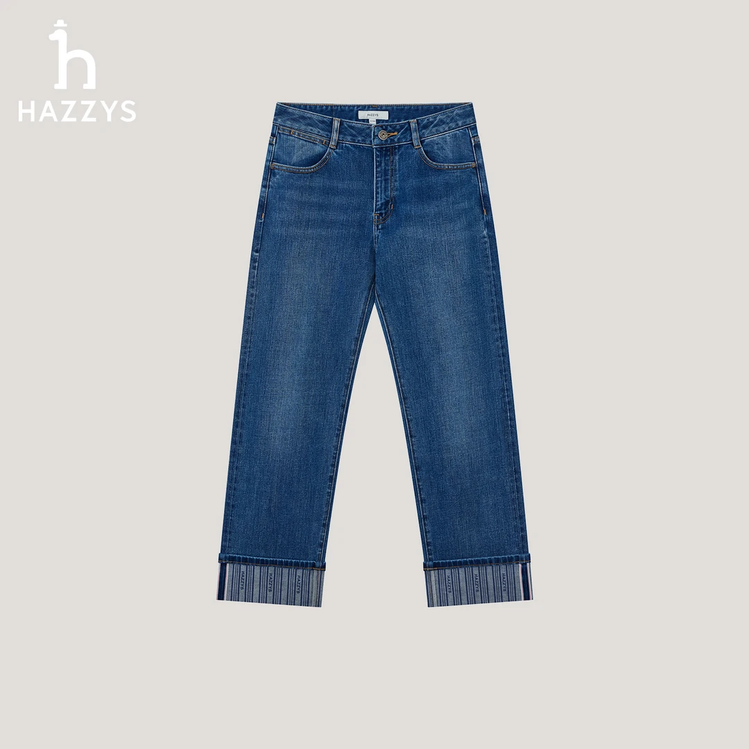 【商场同款】HAZZYS哈吉斯秋冬季女士休闲牛仔裤时尚百搭直筒丹宁风