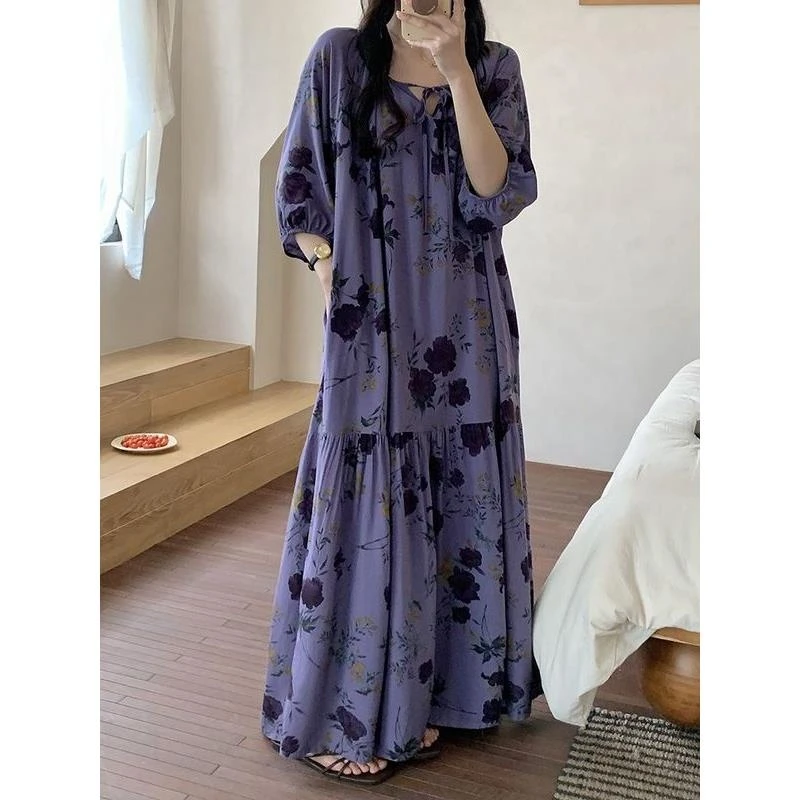 太好看气质长裙睡裙女夏季薄款棉绸长款可外穿连衣裙子睡衣显瘦