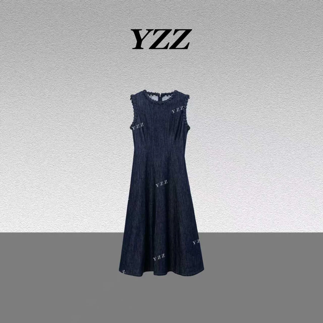 YZZ"彼岸”法单轻奢小香风立体裁剪精编长裙无袖连衣裙 810905