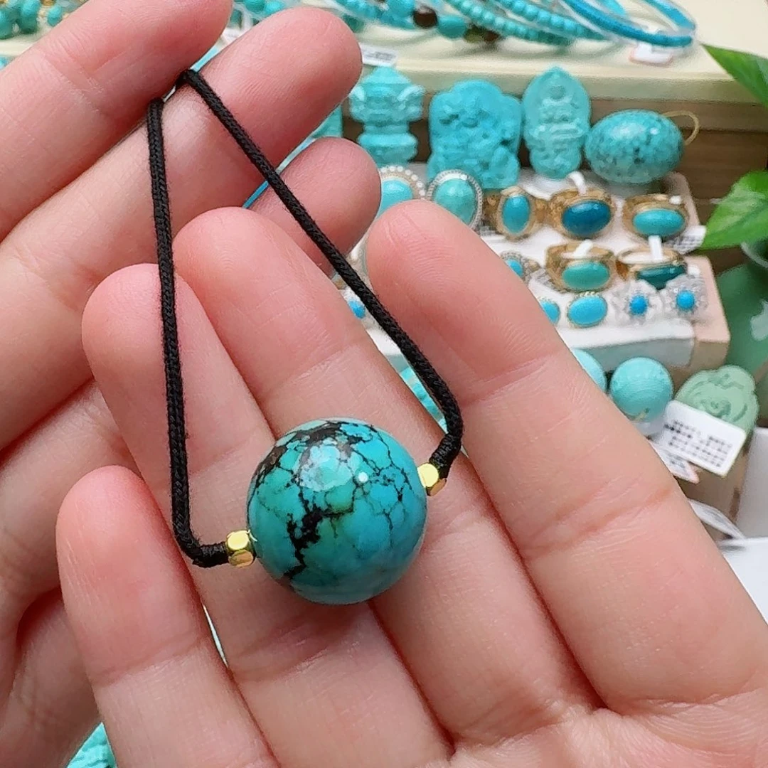 绿松石未镶嵌高瓷蓝绿网花圆珠锁骨珠17.6