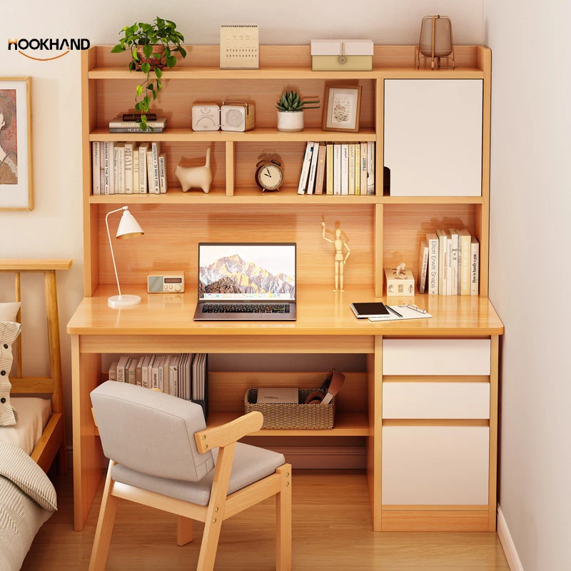 书桌书架一体桌子带书柜简约家用卧室电脑桌台式学生学习写字桌子