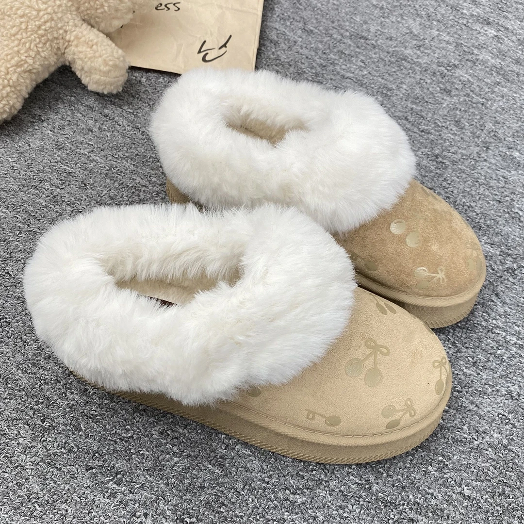 卡其色加绒毛毛鞋女2025冬新款软底舒适保暖休闲时尚百搭外穿棉鞋