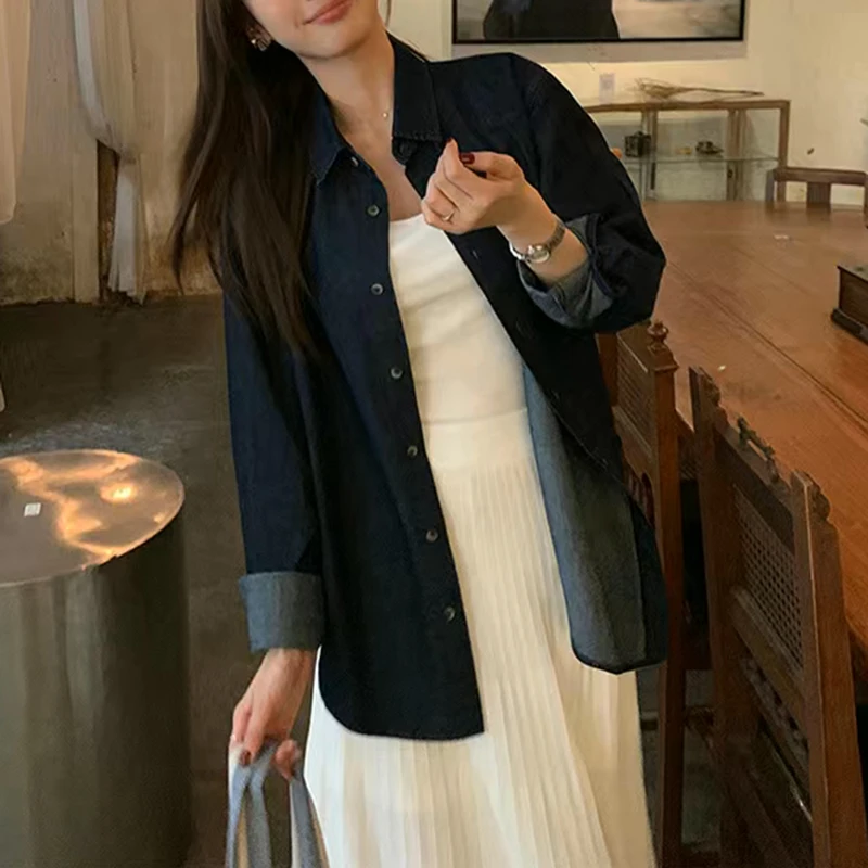 （复古慵懒牛仔衬衫）25232秋季新款韩系高级感时尚百搭长袖衬衣Z