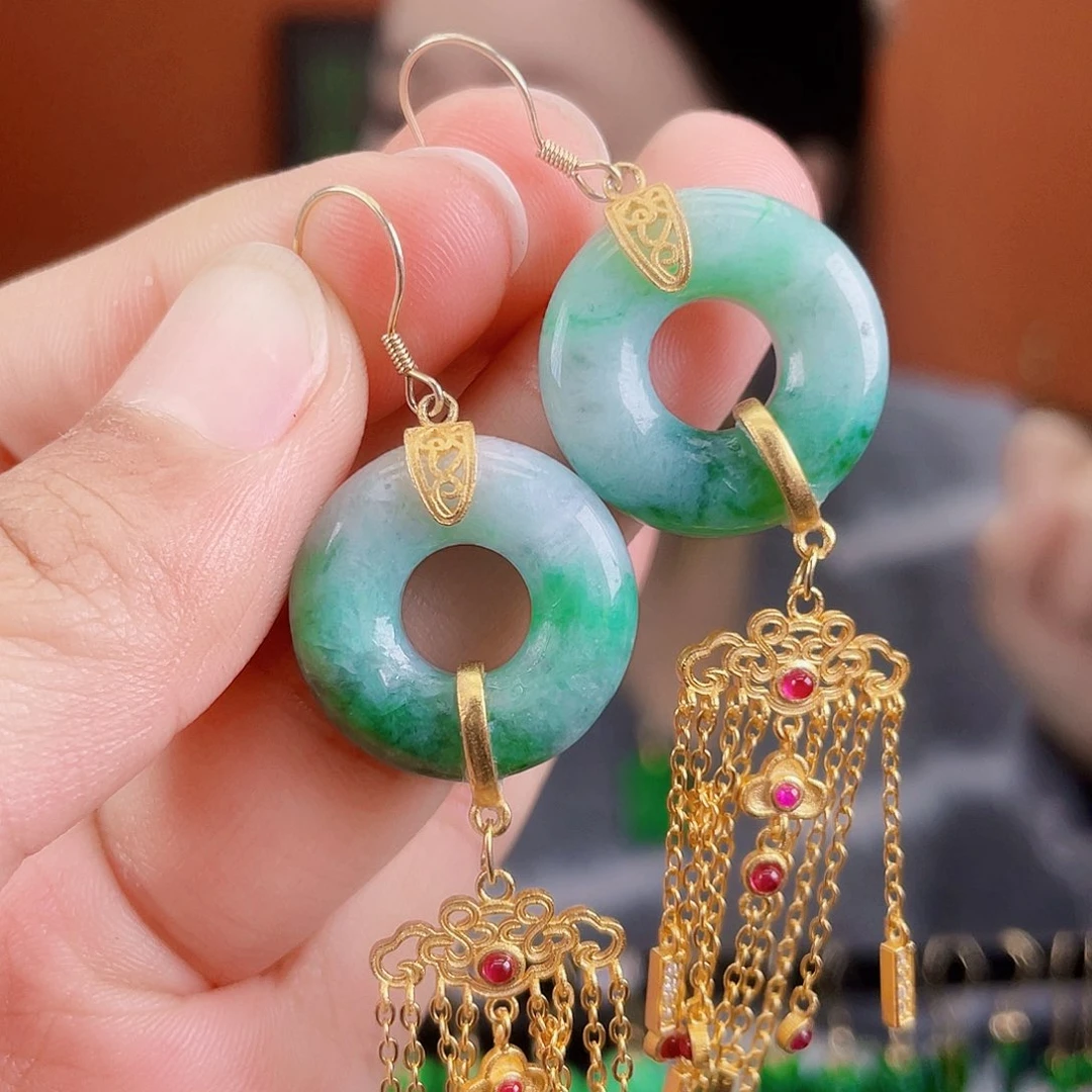 翡翠银S925镶嵌耳饰