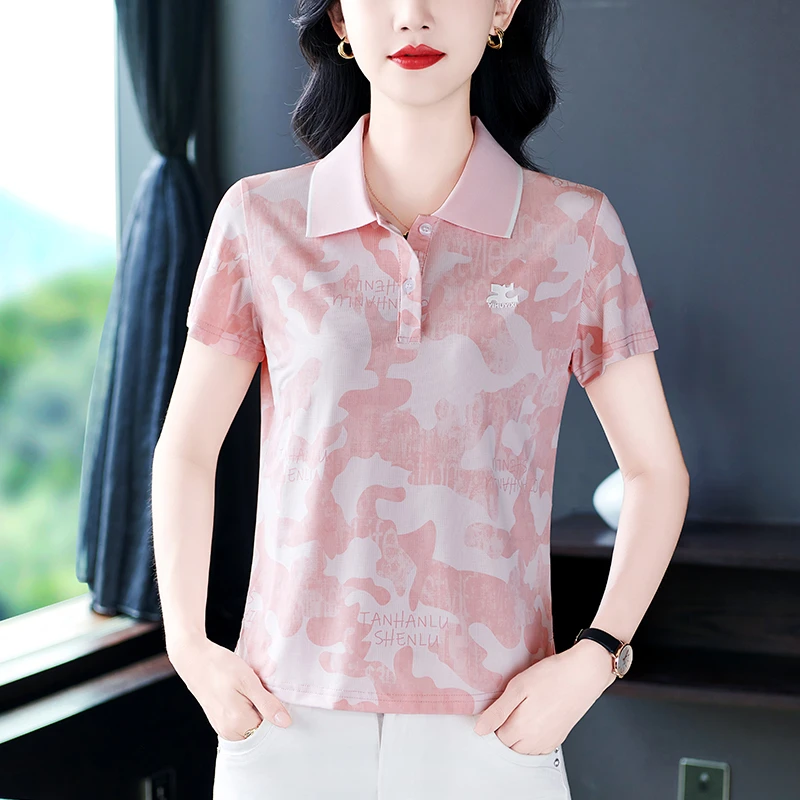 哥弟阿玛施正品夏季轻奢气质Polo领短袖百搭宽松透气上衣女士显瘦