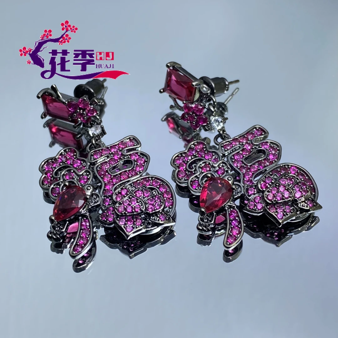 非金属珐琅耳饰 【花季】 原创高级鸽血强荧光耳钉G416