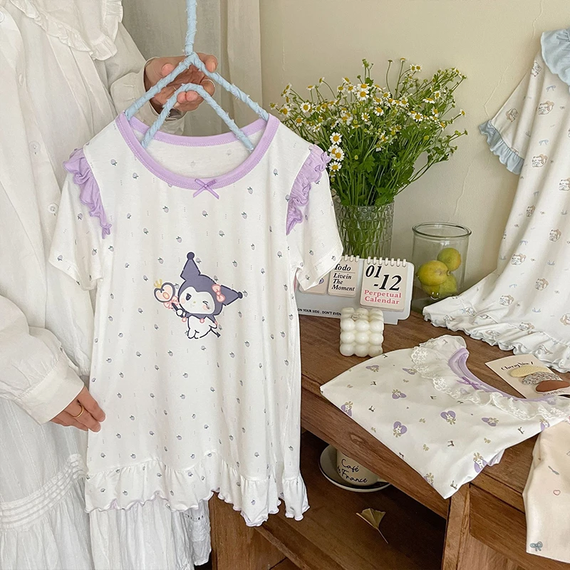 100-180码女童夏季薄款短袖睡裙小女孩库洛米裙子中长款连衣裙