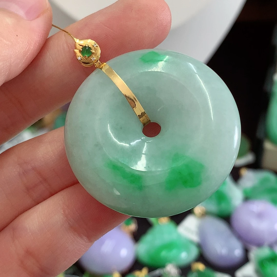 翡翠18K金镶嵌吊坠(不含链)
