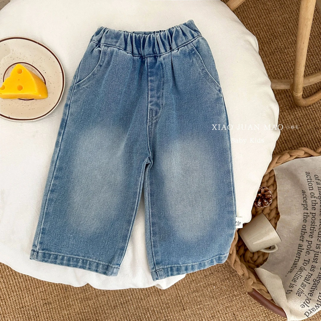 T25C69 新款男女童牛仔直筒裤休闲简约宽松儿童休闲裤小男孩长裤