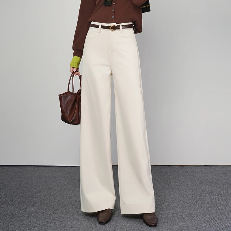 米白色阔腿裤女2025秋季新款高腰显瘦休闲直筒裤宽松垂感通勤长裤