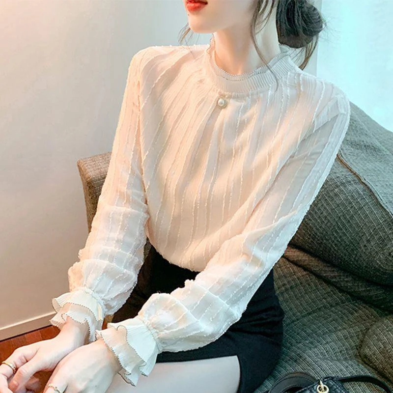 正品气质洋气设计感时尚百搭小众春秋季春季秋季白色上衣衬衫优质